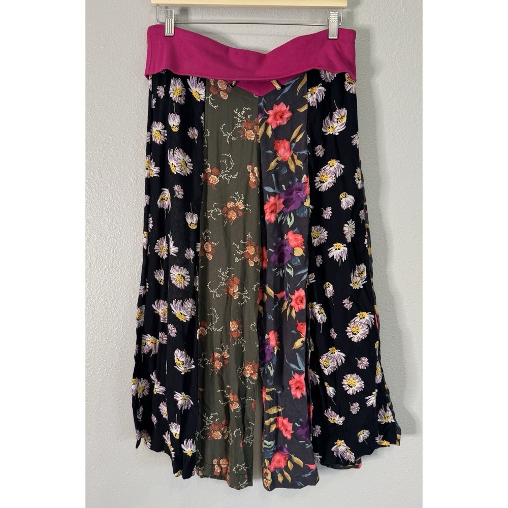 Gypsy Jeans Boho Patchwork Floral Wide Leg Cropped Pants Hippie Festival S/M